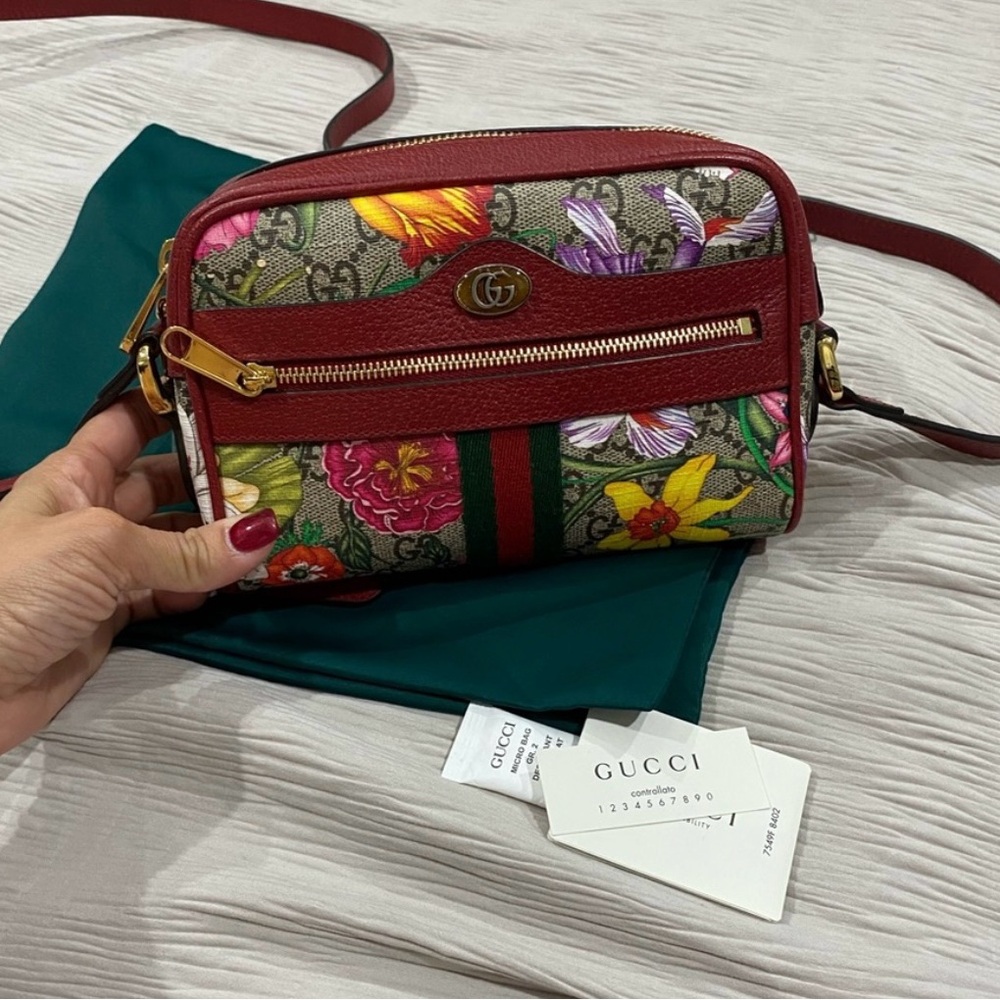 Gucci Ophidia crossbody camera bag, red with flowers - Picture 2 of 6
